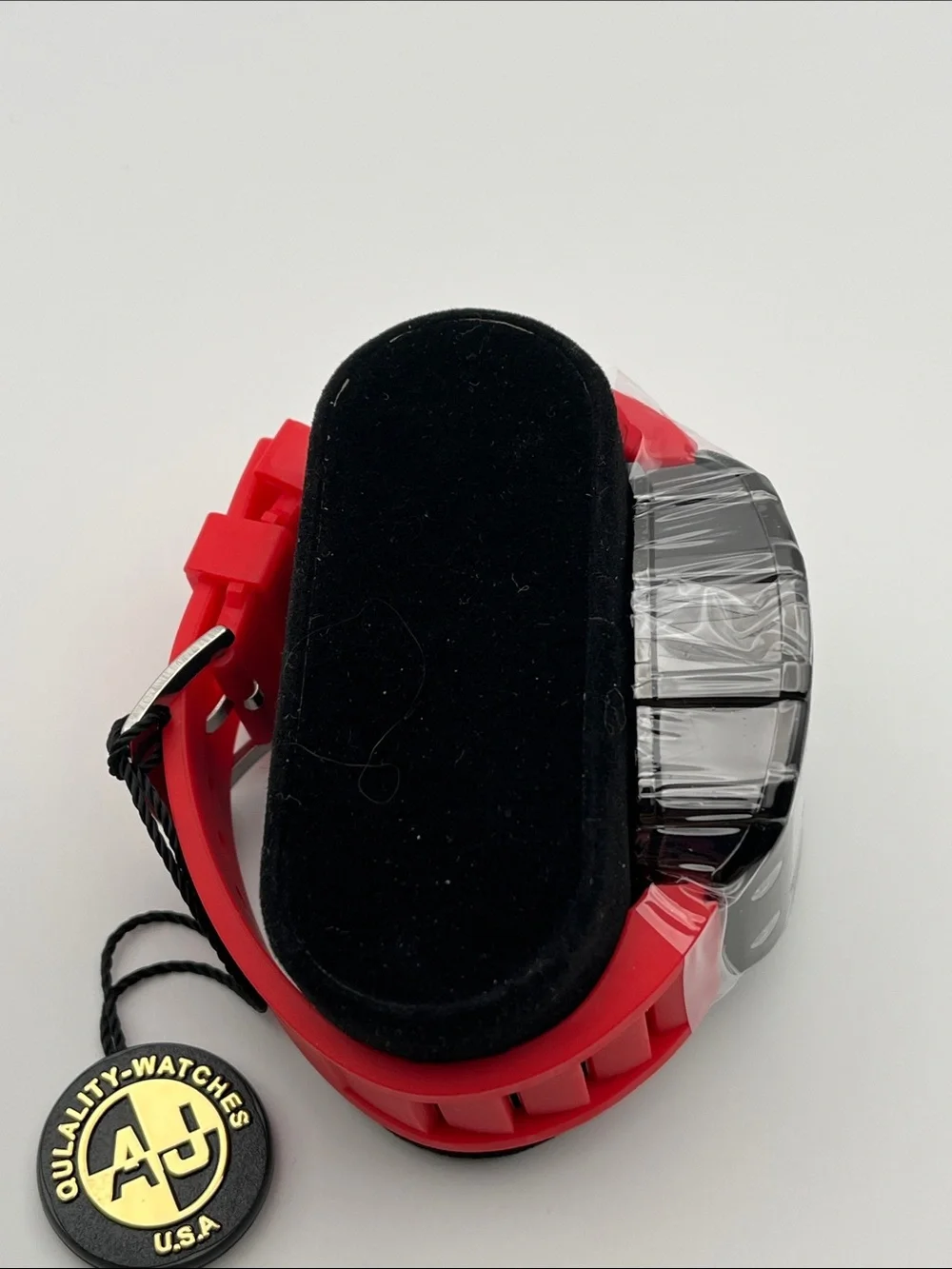 Red Skeleton-Style Sport Watch with Black Bezel